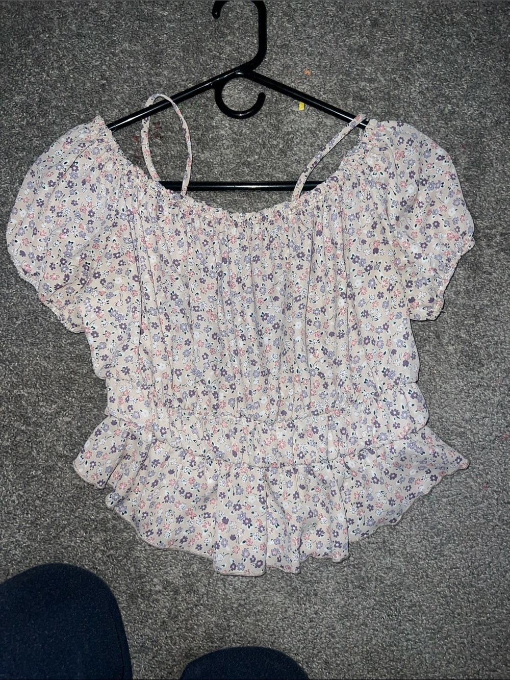 Papaya Beige Floral Off-Shoulder Peplum Blouse